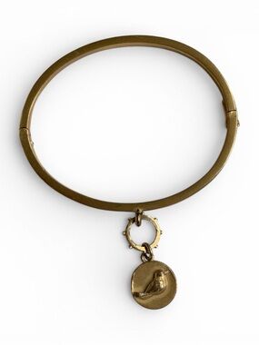 Vince Camuto Gold-Tone Hinged Bangle Bracelet with Bird Coin Medallion Charm